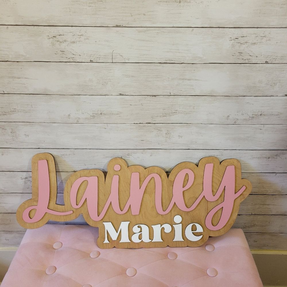 Custom‎ Large Wooden Name Sign Pink White Nursery Wall Decor Lainey Marie 30x12